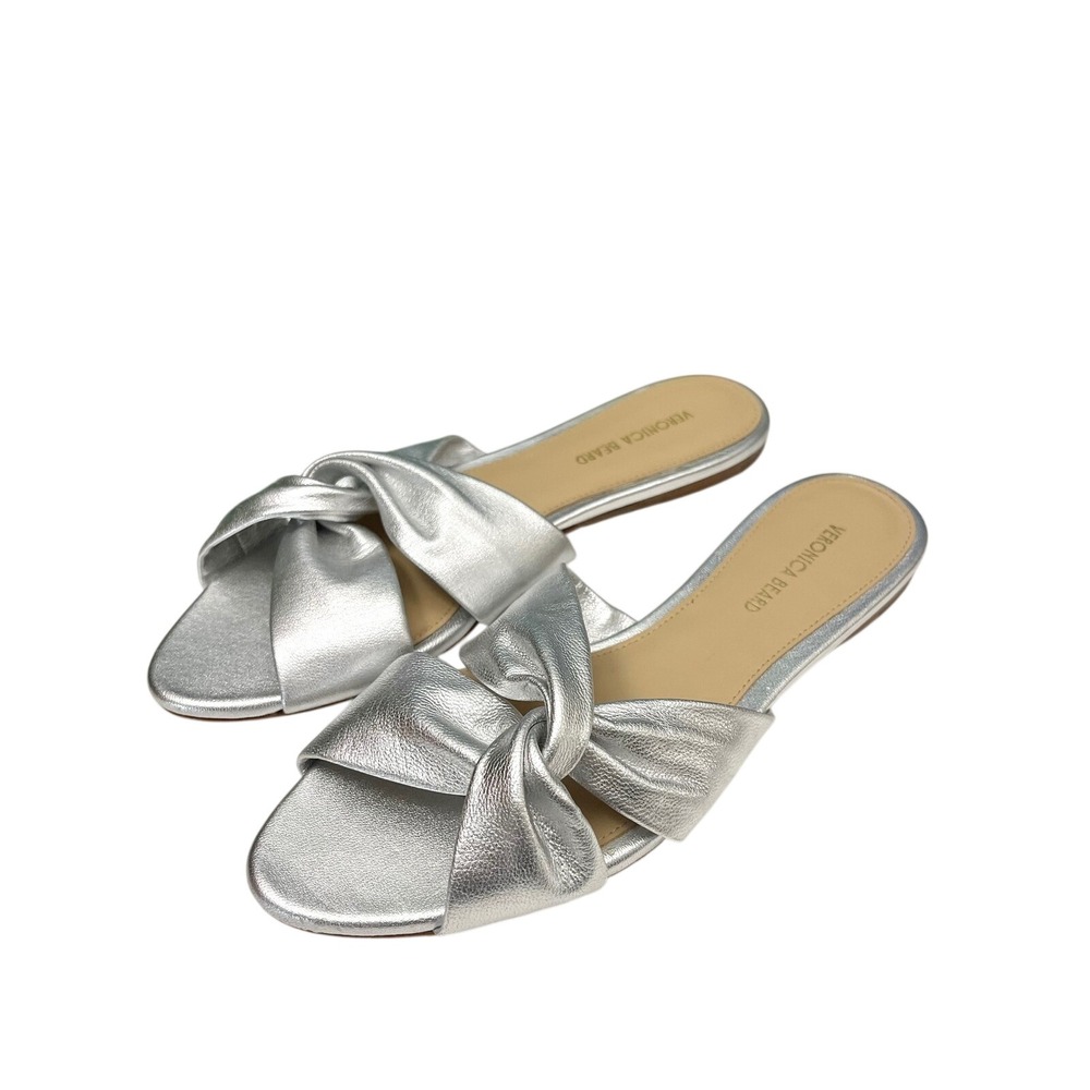 New VERONICA BEARD Seraphina Twisted Metallic Slide Sandals in Silver 6 - Picture 3 of 9